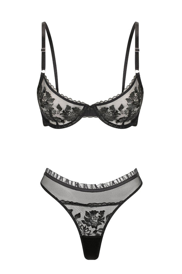 Annabelle Thong Set Black Underwire - Kat the Label Lingerie Australia