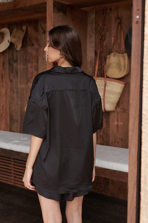Celine Short Sleeve Shirt Black Sleep - Kat the Label Lingerie Australia