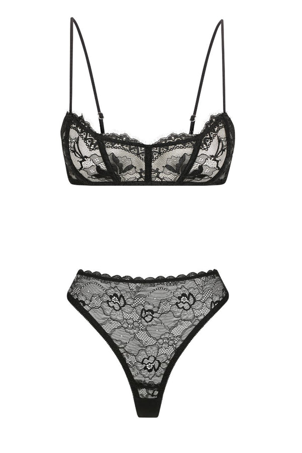 Demi High Waist Set Black Bralette - Kat the Label Lingerie Australia