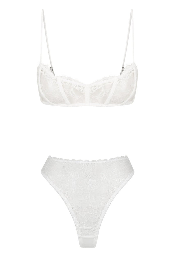 Demi High Waist Set White Bralette - Kat the Label Lingerie Australia