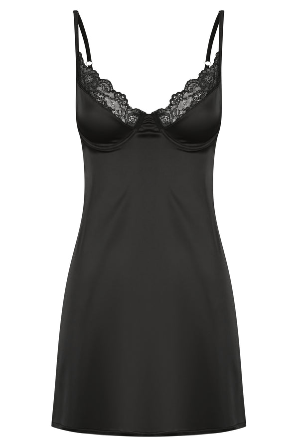 Sienna Slip Black Underwire Silky Lace Nightie