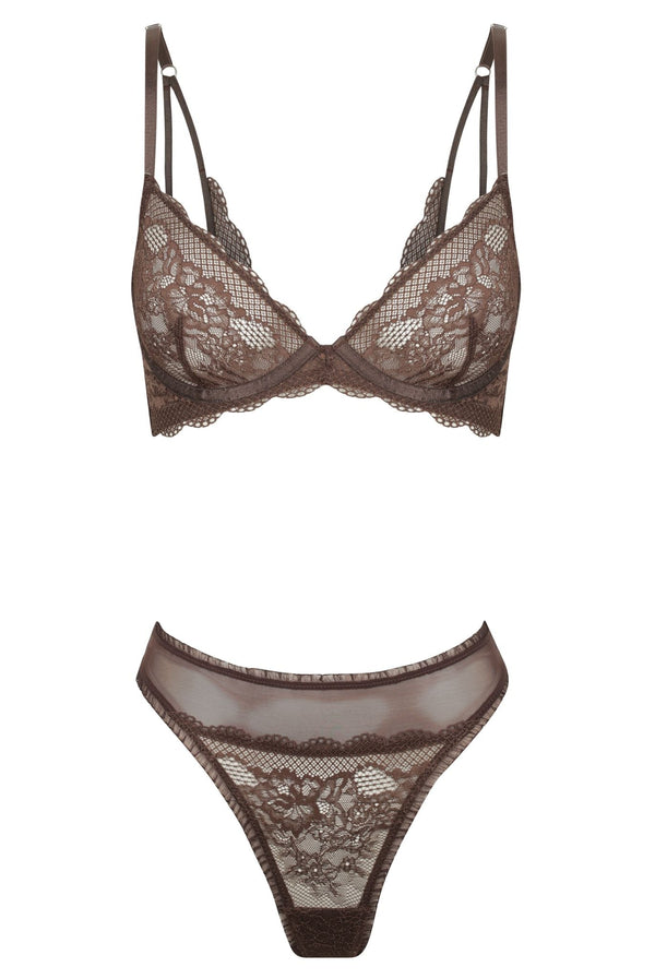 Alaska Thong Set Espresso Underwire - Kat the Label Lingerie Australia