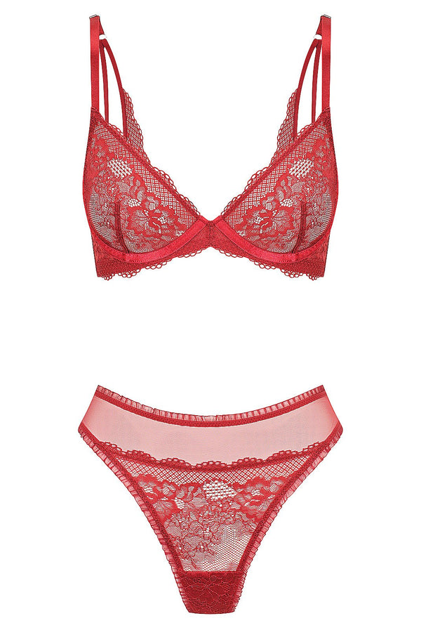 Alaska Thong Set Red Underwire - Kat the Label Lingerie Australia