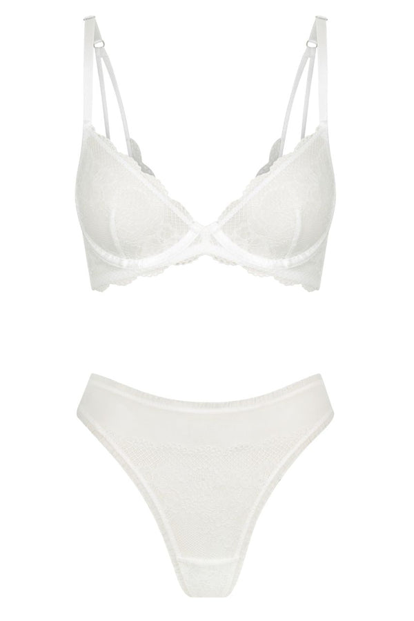 Alaska Thong Set White Underwire - Kat the Label Lingerie Australia