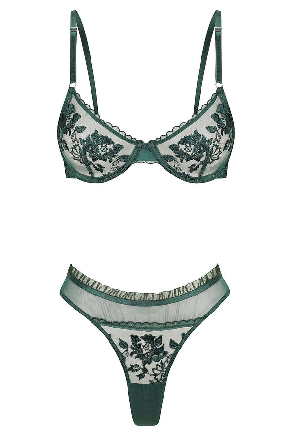 Annabelle Thong Set Emerald Underwire - Kat the Label Lingerie Australia