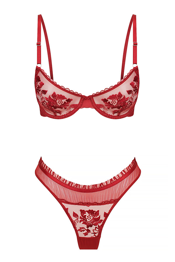Annabelle Thong Set Red Underwire - Kat the Label Lingerie Australia
