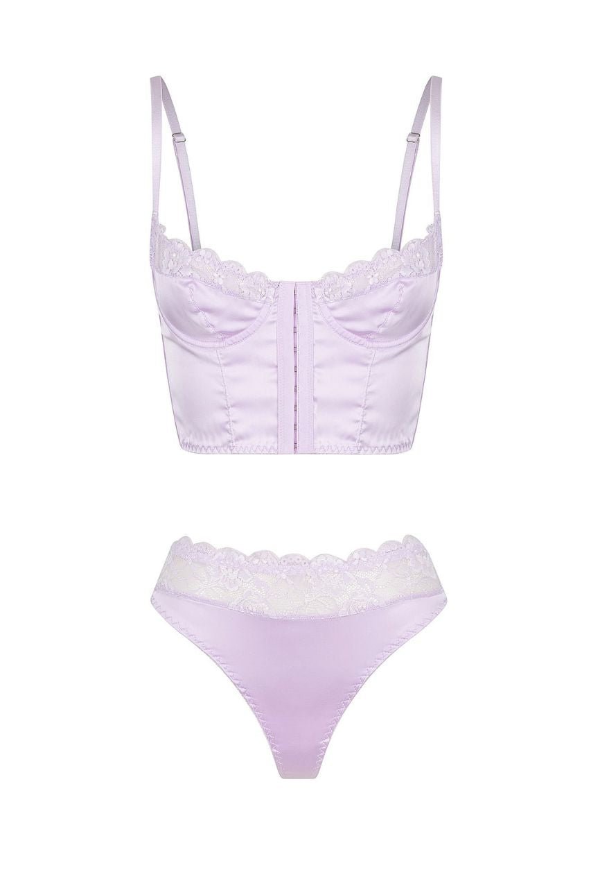 Bowie Bustier High Waist Set Lilac Underwire - Kat the Label Lingerie Australia