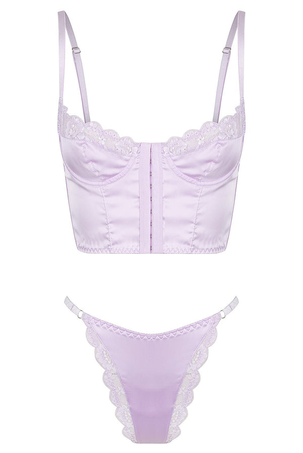 Bowie Bustier Thong Set Lilac Underwire - Kat the Label Lingerie Australia
