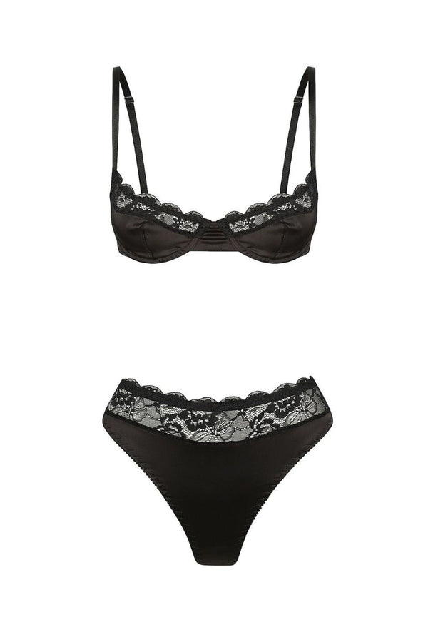 Bowie High Waist Set Black Underwire - Kat the Label Lingerie Australia