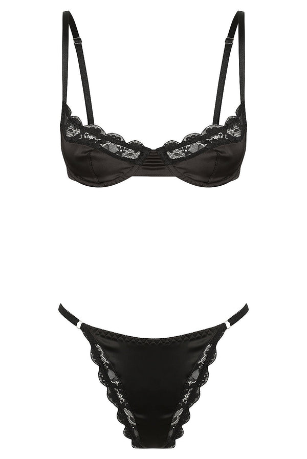 Bowie Thong Set Black Underwire - Kat the Label Lingerie Australia