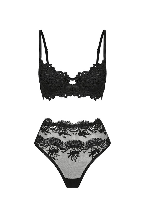 Carmen High Waist Set Black Underwire - Kat the Label Lingerie Australia