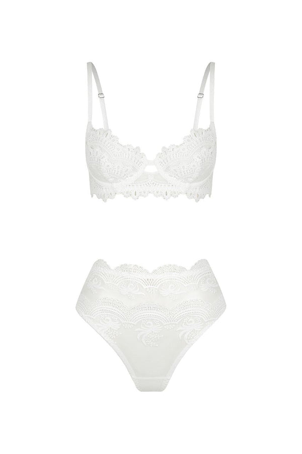 Carmen High Waist Set White Underwire - Kat the Label Lingerie Australia