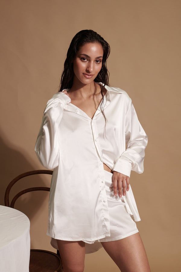 Celine Short White Satin Pyjamas