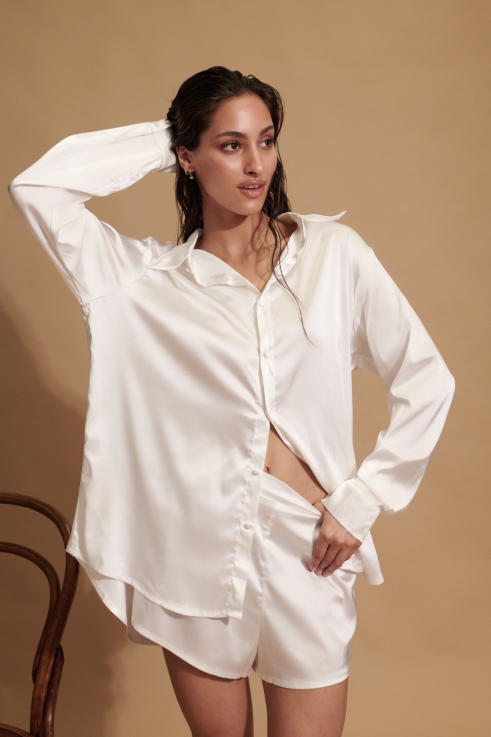 White satin short pyjamas 2025