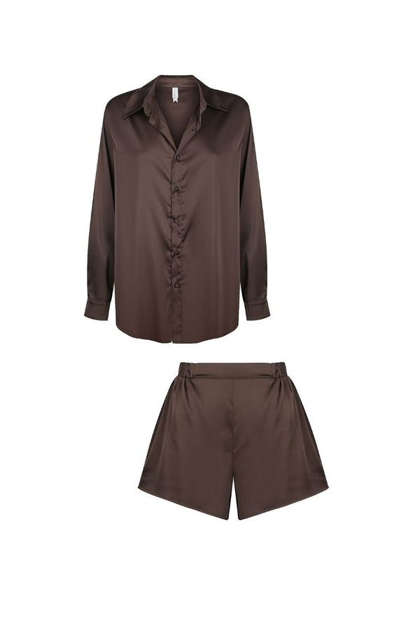 Celine Short Set Espresso Sleep - Kat the Label Lingerie Australia