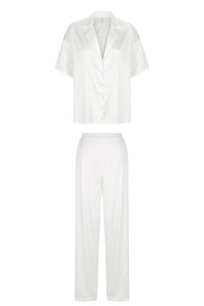 Celine Short Sleeve Pant Set Ivory Sleep - Kat the Label Lingerie Australia