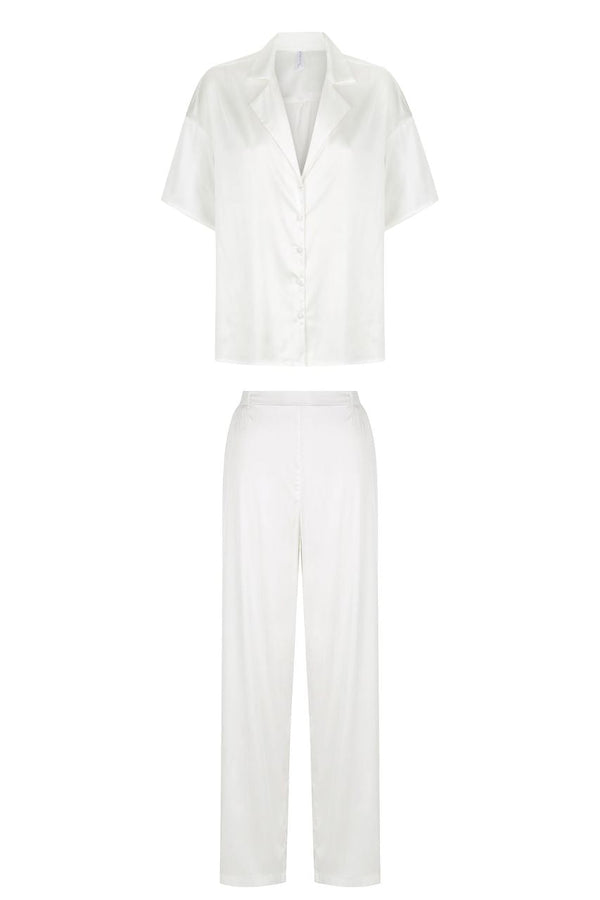 Celine Short Sleeve Pant Set Ivory Sleep - Kat the Label Lingerie Australia