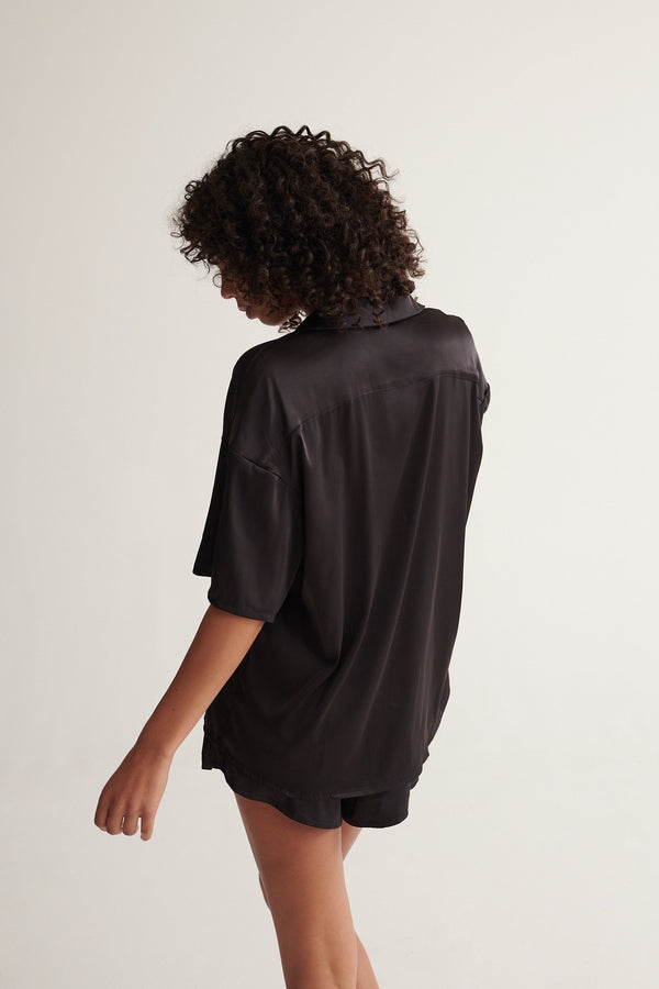 Celine Short Sleeve Shirt Black Sleep - Kat the Label Lingerie Australia