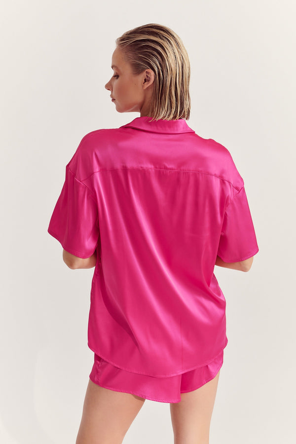 Celine Short Sleeve Shirt Hot Pink Sleep - Kat the Label Lingerie Australia