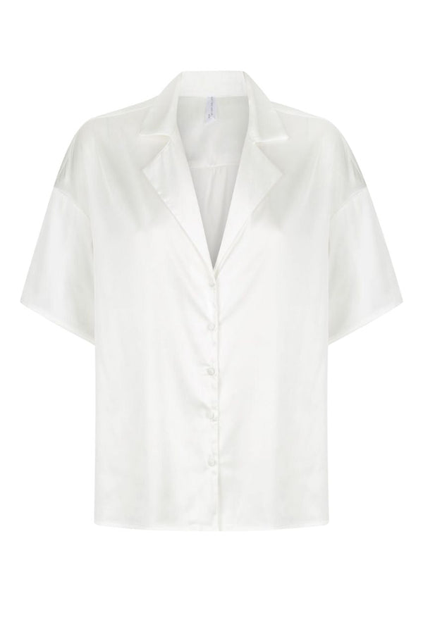 Celine Short Sleeve Shirt Ivory Sleep - Kat the Label Lingerie Australia