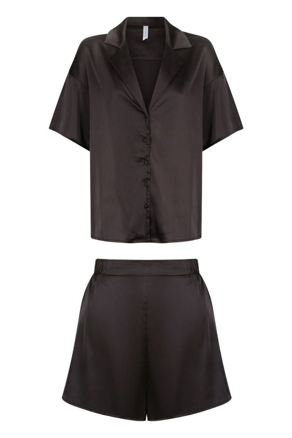 Celine Short Sleeve Short Set Black Sleep - Kat the Label Lingerie Australia