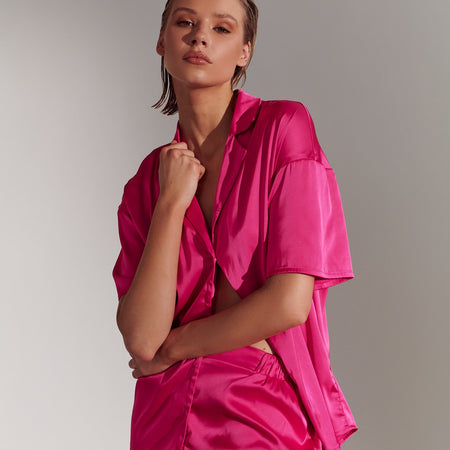 Celine Short Sleeve Short Set Hot Pink