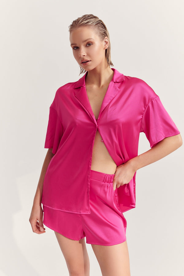 Celine Short Sleeve Short Set Hot Pink