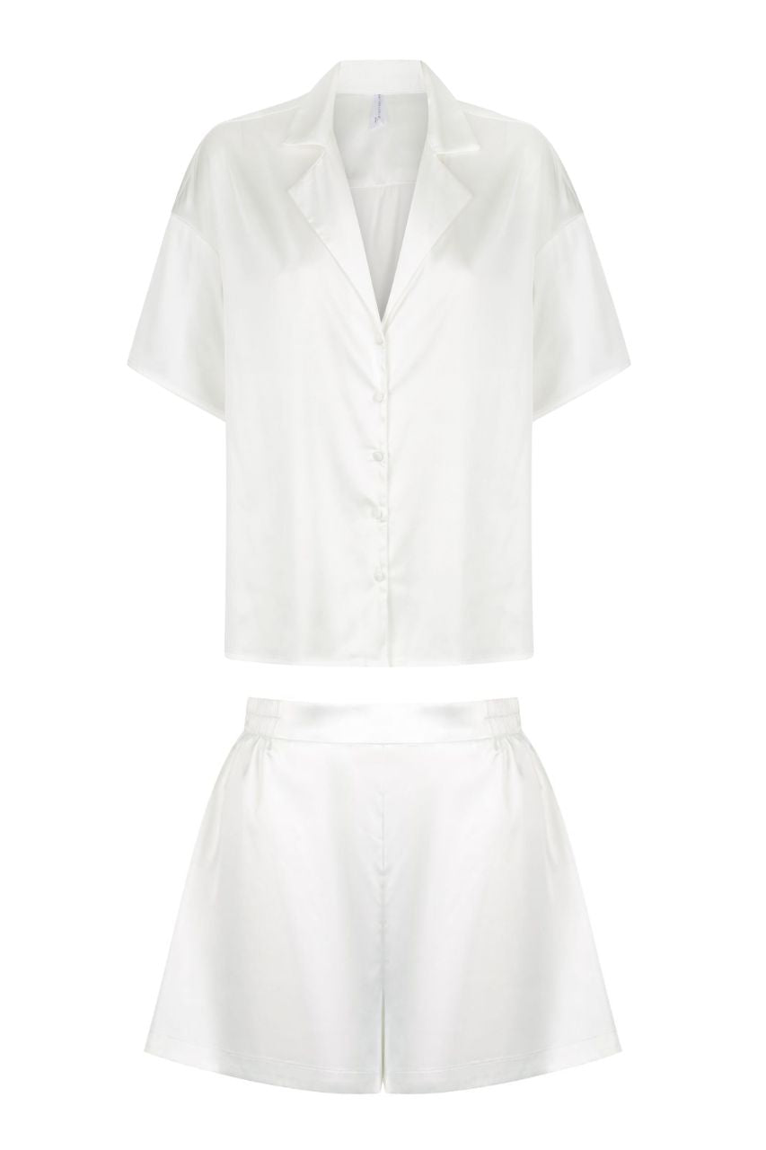 Celine Short Sleeve Short Set Ivory Sleep - Kat the Label Lingerie Australia