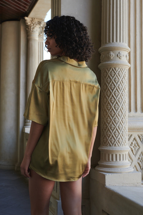 Celine Short Sleeve Short Set Olive Sleep - Kat the Label Lingerie Australia