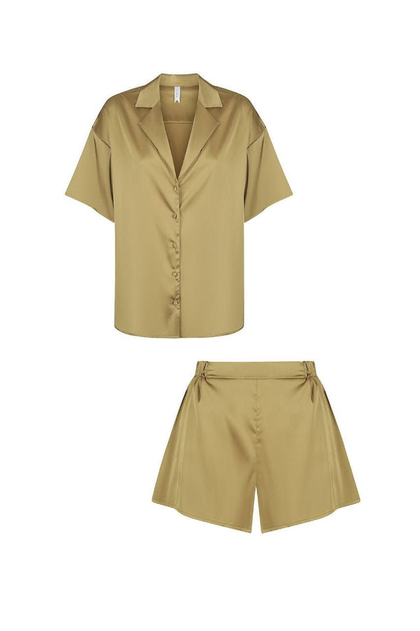Celine Short Sleeve Short Set Olive Sleep - Kat the Label Lingerie Australia