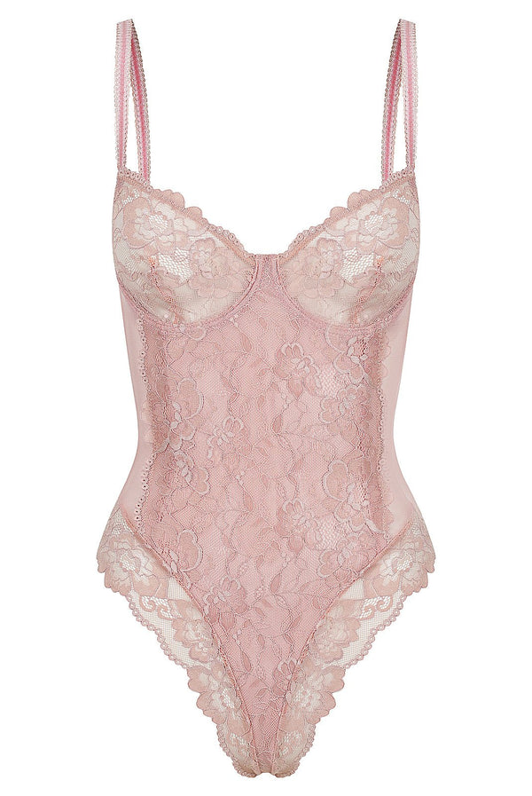 Elodie Bodysuit Blush Underwire - Kat the Label Lingerie Australia