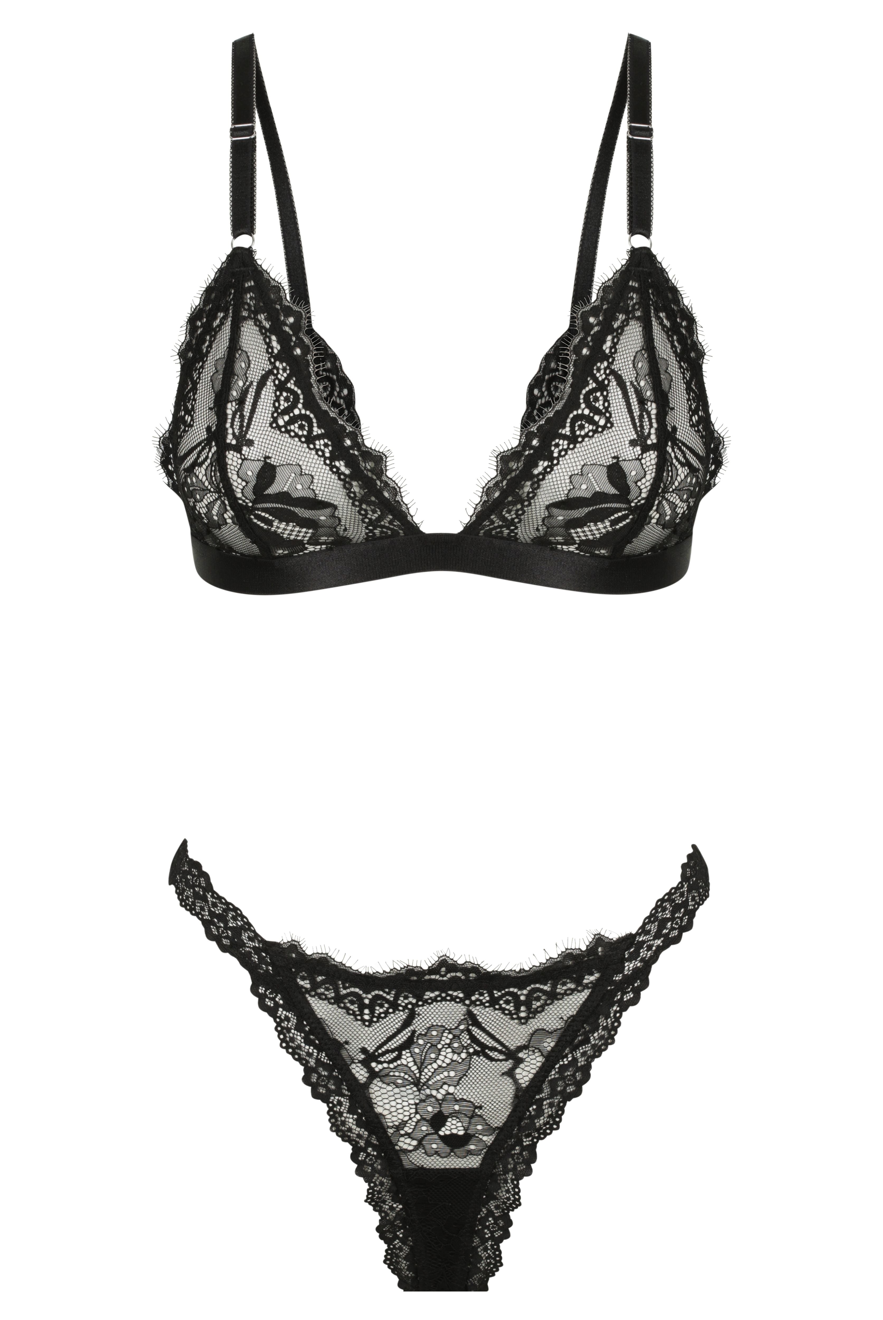 Fleur Thong Set Black Bralette - Kat the Label Lingerie Australia