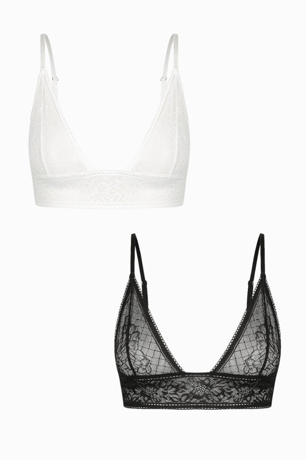 Gigi Bralette Black White 2 Pack Bralette - Kat the Label Lingerie Australia