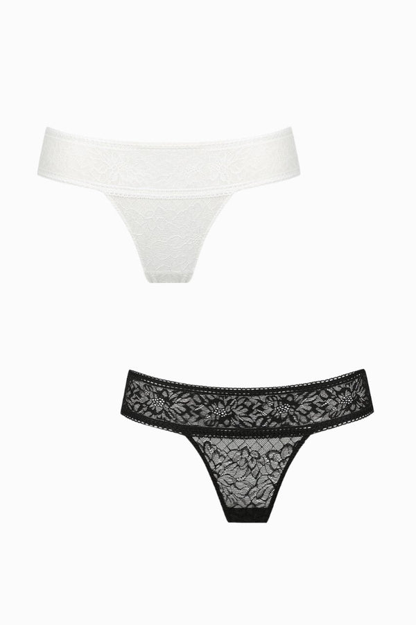 Gigi Thong Black White 2 Pack Underwear - Kat the Label Lingerie Australia