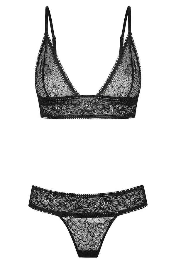 Gigi Thong Set Black Bralette - Kat the Label Lingerie Australia