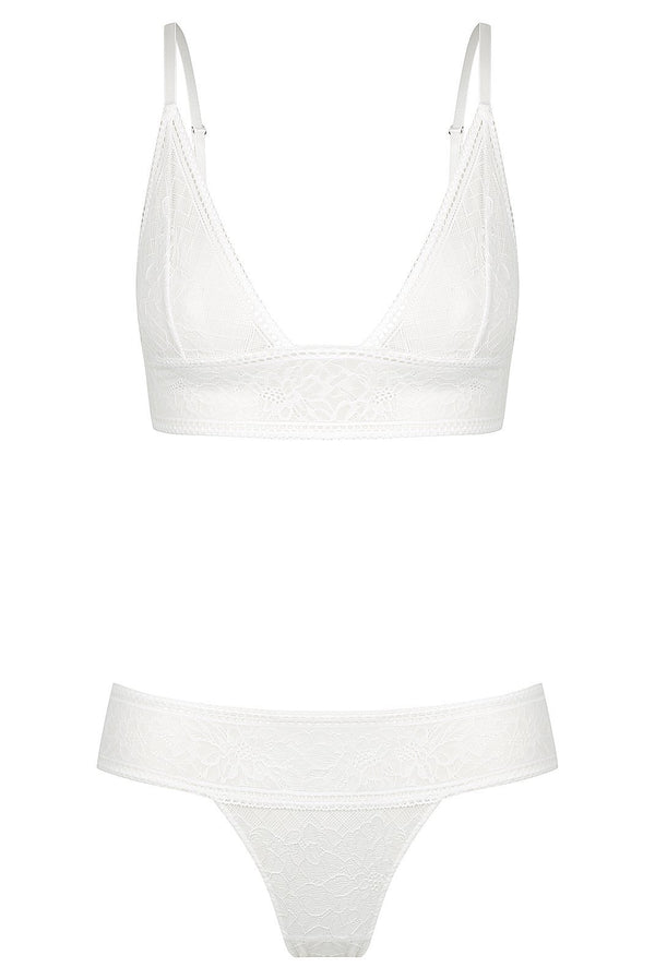 Gigi Thong Set White Bralette - Kat the Label Lingerie Australia