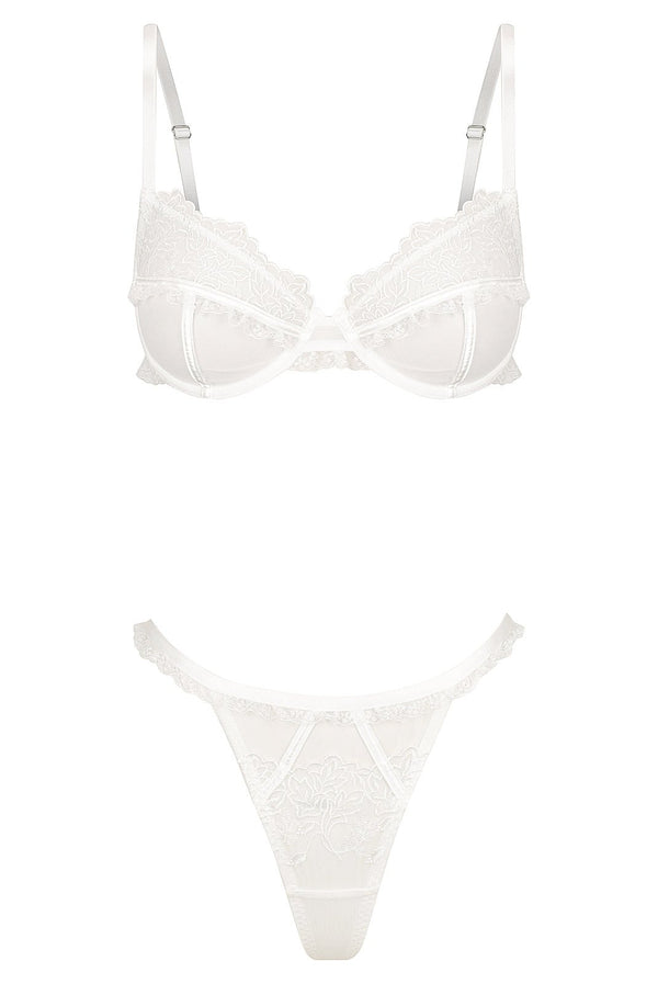 Jasmine Thong Set White Underwire - Kat the Label Lingerie Australia