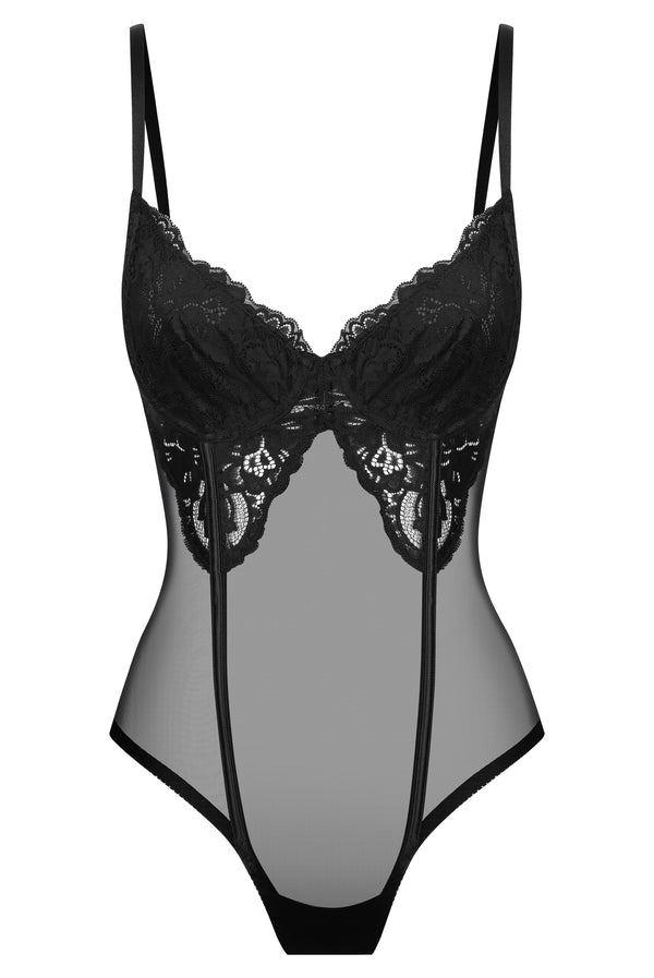 Maeve Bodysuit Black Underwire - Kat the Label Lingerie Australia