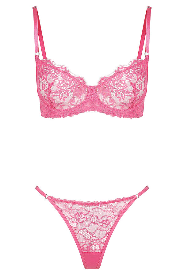 Matching Sets & Garters, Petunia Embroidery Underwire Bra Pink