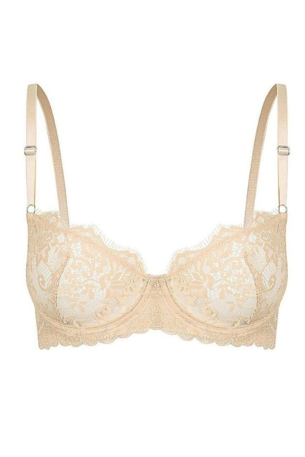 MELENECA Balconette Underwire Sexy Lace Bra for Women Beige 42D