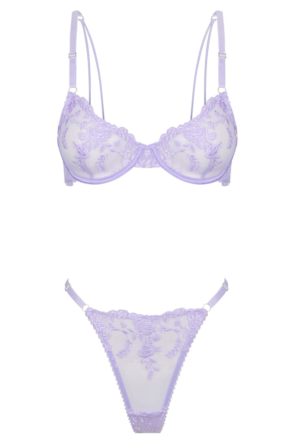 Nicolette Thong Set Lilac Underwire - Kat the Label Lingerie Australia