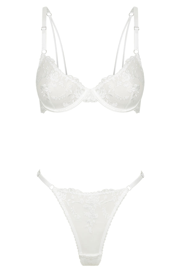 Nicolette Thong Set White Underwire - Kat the Label Lingerie Australia