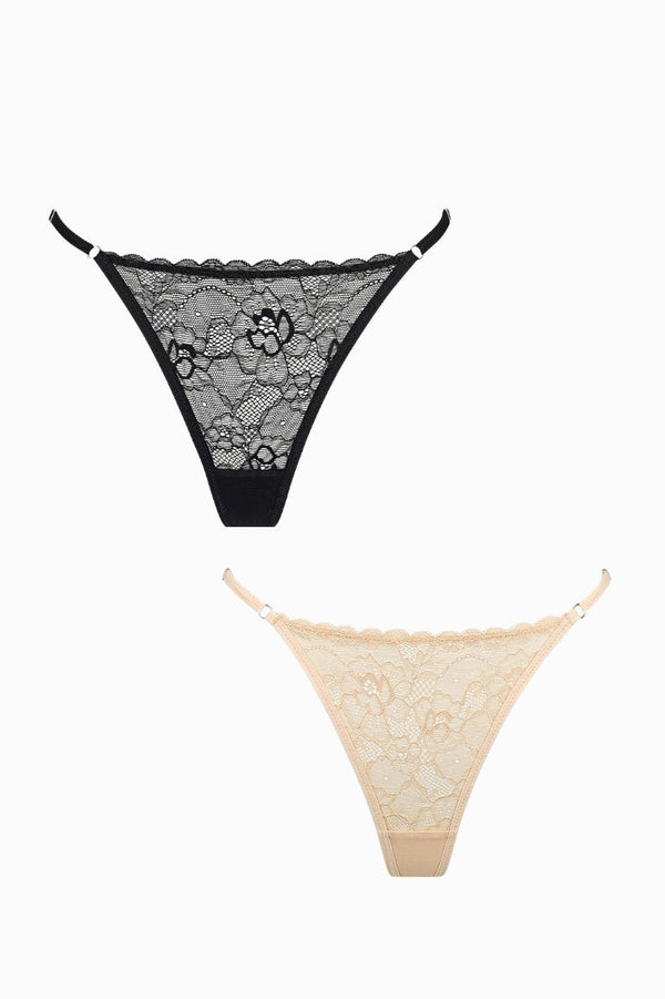 Rosie Thong Black Fawn 2 Pack Underwear - Kat the Label Lingerie Australia