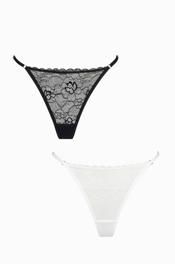 Rosie Thong Black White 2 Pack Underwear - Kat the Label Lingerie Australia