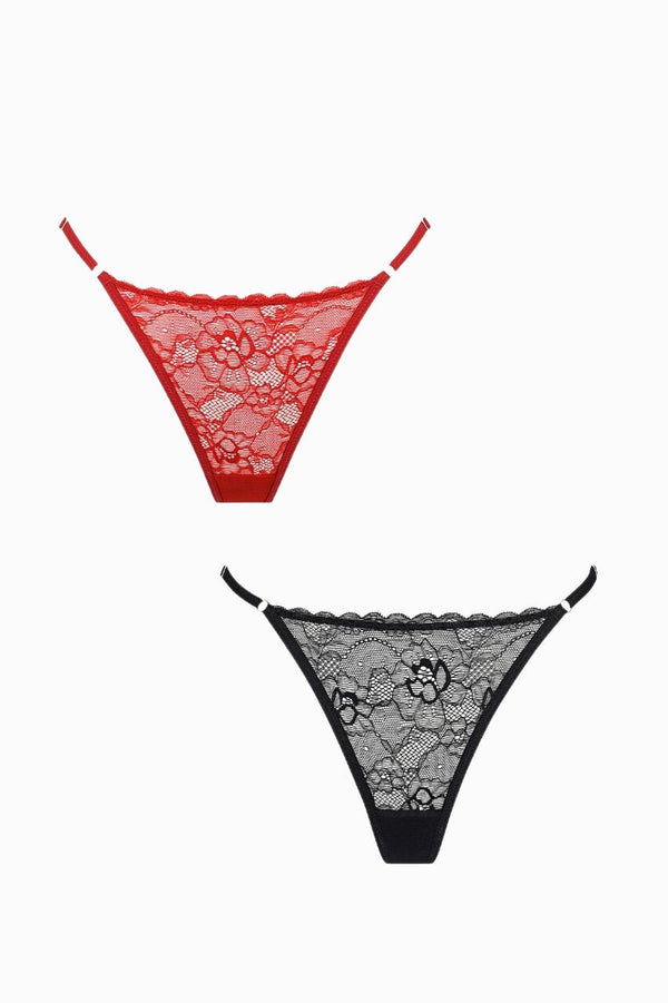 Rosie Thong Red Black 2 Pack Underwear - Kat the Label Lingerie Australia