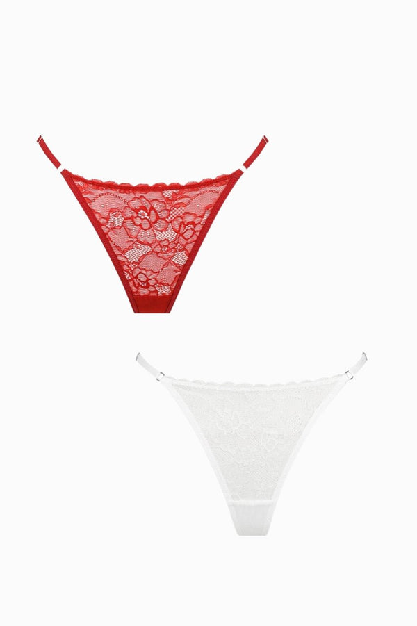 Rosie Thong Red White 2 Pack Underwear - Kat the Label Lingerie Australia