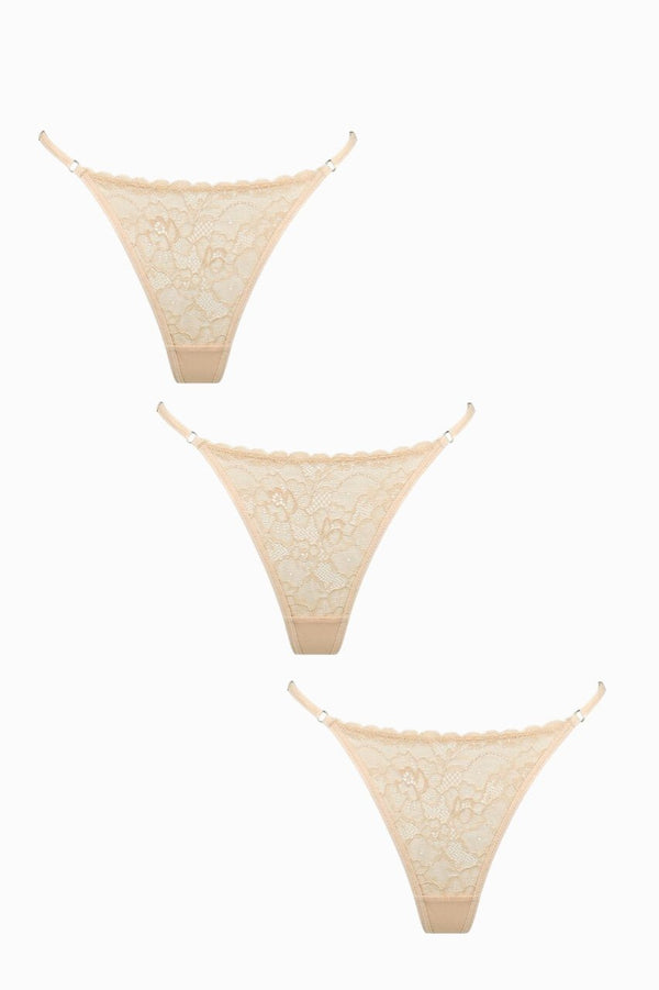 Rosie Thong Trio Fawn Underwear - Kat the Label Lingerie Australia