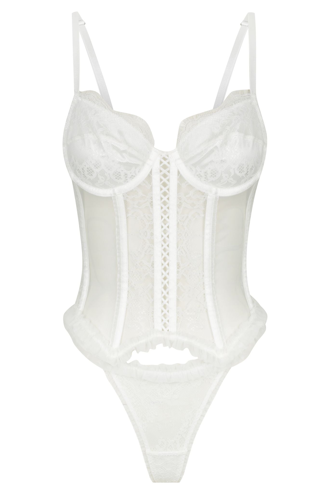 Willow Corset Thong Set White Underwire - Kat the Label Lingerie Australia