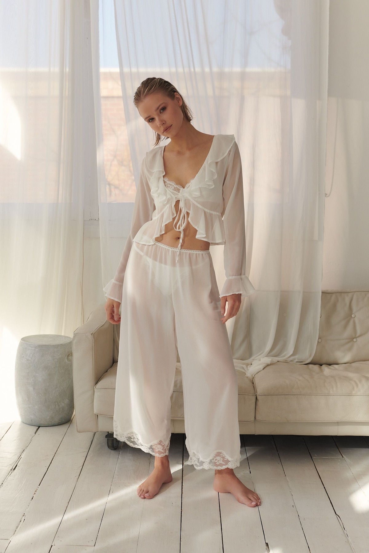 Winnie Pant Set Ivory Sleep - Kat the Label Lingerie Australia