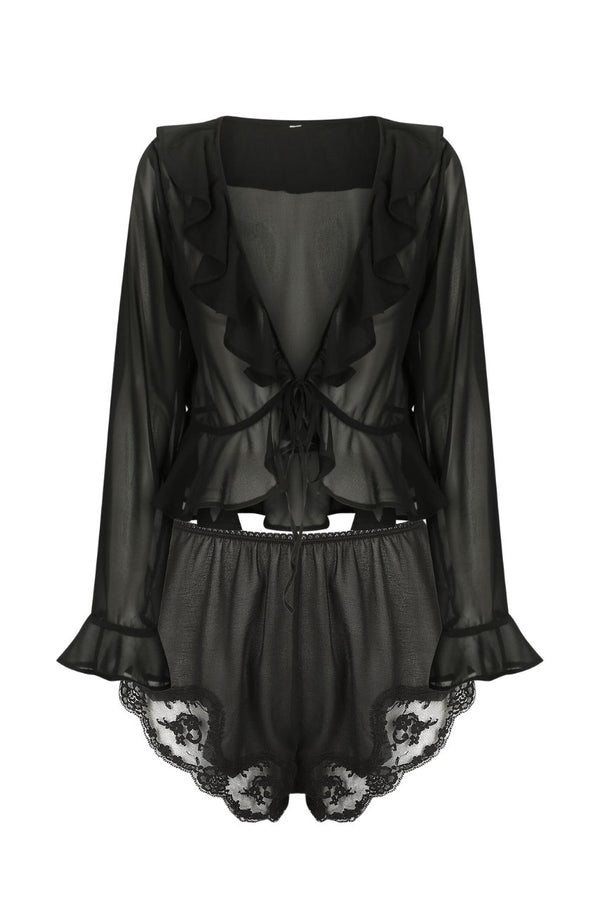 Winnie Short Set Black Sleep - Kat the Label Lingerie Australia
